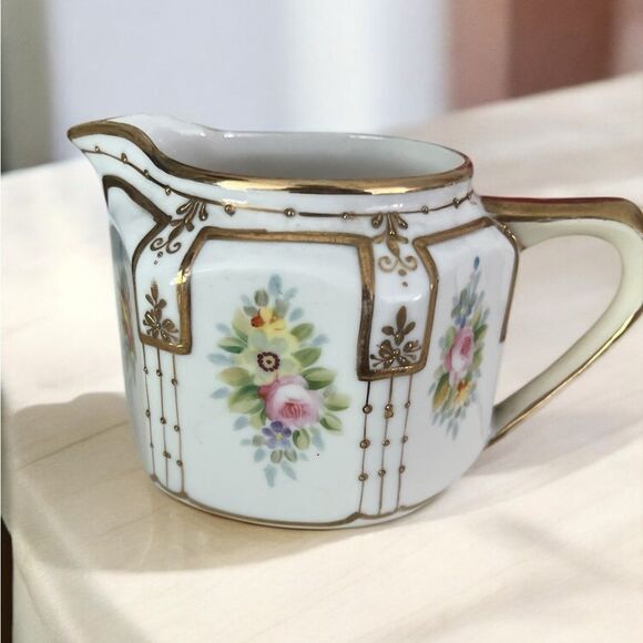 Nippon Japan Antique 24k Hand Painted Rose Pattern Sugar and Creamer Porcelain - Picture 2 of 11